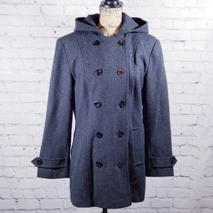 SM2 gray 100% wool womens hooded coat jacket